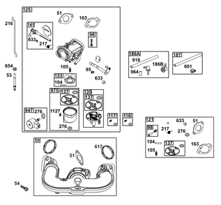 Carburetor Group Diagram and Parts List for 44C777-0010-G1 400000 - 699999 Briggs and Stratton Engine